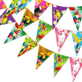 HOWAF Tropical Birds Decorations,16 Pieces Luau Hawaiian Toucan Parrot Birthday Party Bunting Banner for Summer Aloha Hawaiian Beach Pool Party Tiki Party Supplies