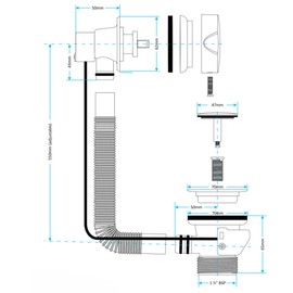 Hulthor Pop-Up Bath Waste and Overflow Kit Matte Black - Easy-Install Click Clack Combination Drain Bath Plug Replacement
