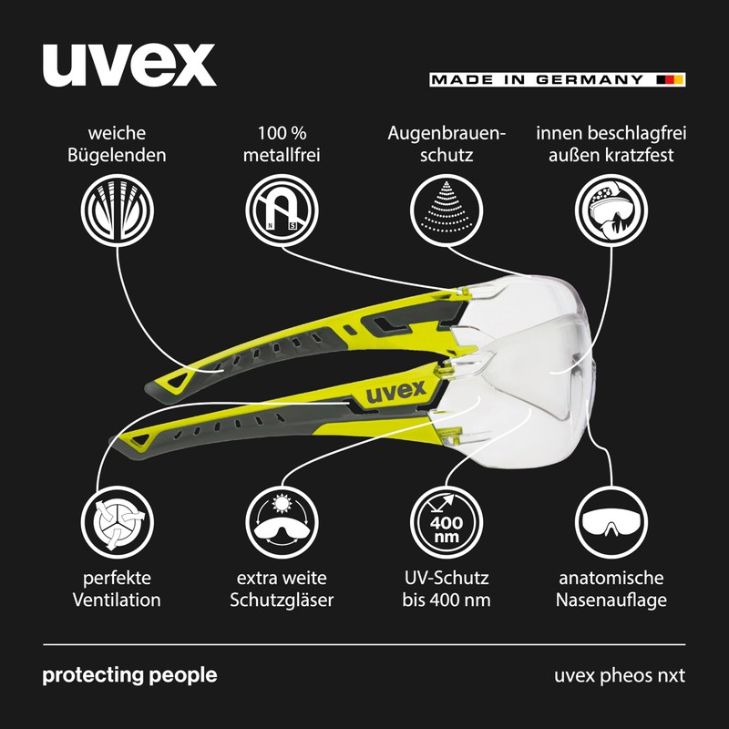 Uvex pheos nxt - premium safety glasses - anti-fog interior,