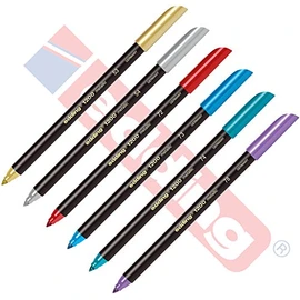 edding 1200 Fibre Tip Pens Special Felt Tip Pens for Writing, Painting and Marking Colourpens for Hand Lettering Line Width: 1 mm Gold Silver Red Blue Green Purple [Metallic Set] Pack of 6