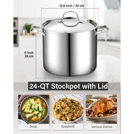 Cooks Standard 18/10 Stainless Steel Stockpot 24-Quart, Classic Deep Cooking Pot Canning Cookware with Stainless Steel Lid, Silver