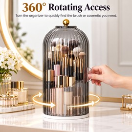 360° Rotating Makeup Brush Holder with Lid – Dust-Protected Cosmetic Organizer for Lipsticks, Pencils & Vanity Storage