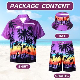 Raveparty Hawaiian Shirt and Shorts Set Mens, Summer Hawaiian Shirts, Hawaii Shirts for Men Seaside Beach Vacation Holiday (Purple, XL)
