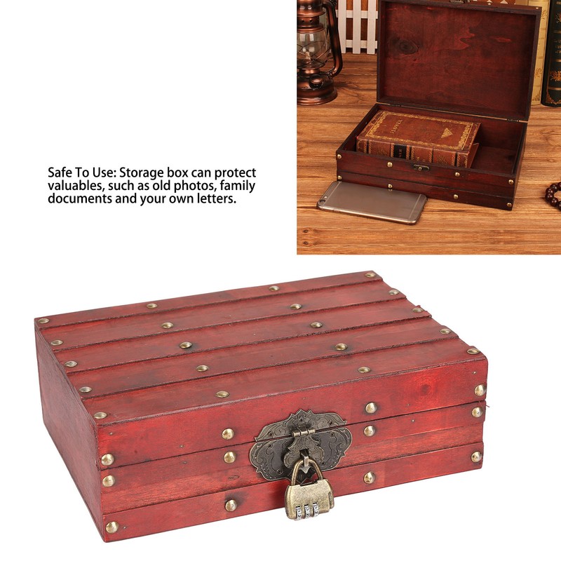Antique Storage Box with Lock Wooden Document Box for Cosmetic