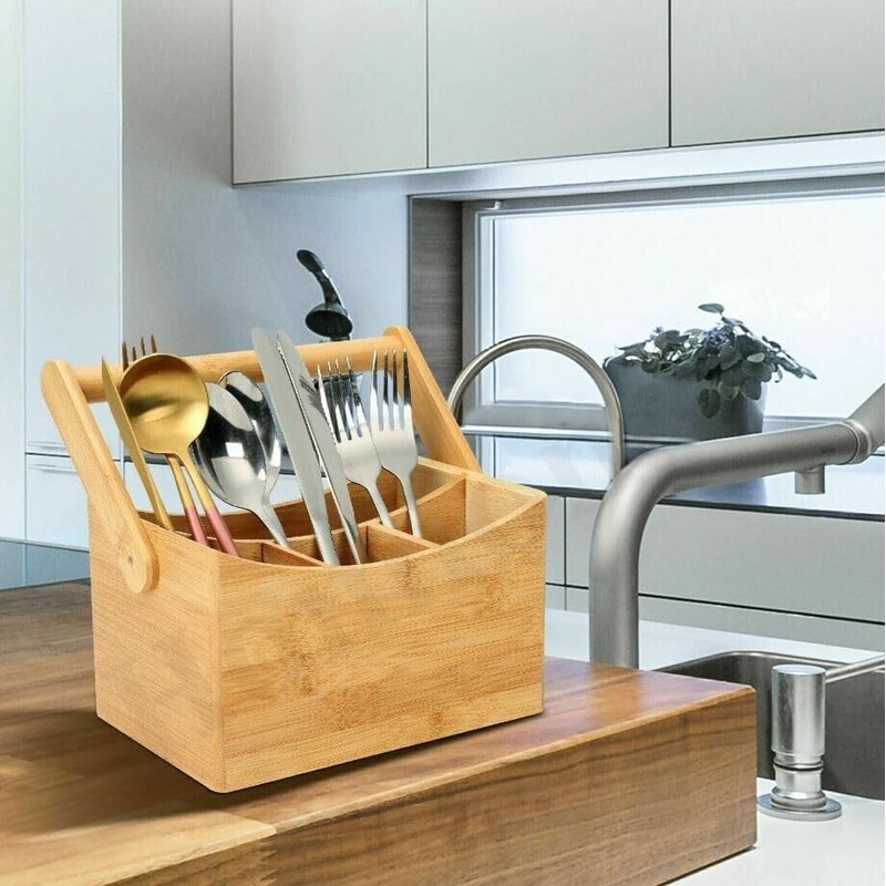Cutlery Caddy Utensil Holder with Handle 4 Compartment Kitchen Organiser