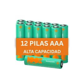 100%PeakPower Pilas Recargables AAA 12 Unidades 1000 mAh NiMH 1.2 V, Precargadas – Alta Capacidad y Rendimiento – Baterias Recargables AAA para Juguetes, Controles Remotos y Videojuegos