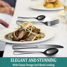 Flatware Set Rack,24 Piece Gilded Silverware Set with stand,Hanging Stainless Steel Utensils Set Service for 6,Eating Tableware Set Include Fork Knife Spoon Holder Set,Dishwasher Safe (Black)…