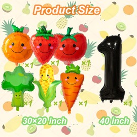 7 PCS Vegetable Balloons Fruit Balloons 40 Inch Number 1 Balloons for Vegetable Fruit Decor Supplies Dancing Fruit 1st Birthday Decorations