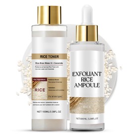 Peel Duo：White Rice Peeling Ampoule & Glowe Rice Toner - Rice Exfoliator for Face Dead Skin Remover for Body,Rice Water Toner to Hydrated Skin - Refines Pores &Non-Greasy - for All Skin Types