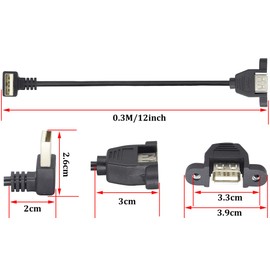 HCFeng USB 2.0 up Angle Male to Female Extension Cable USB 2.0 A up Elbow Male to USB 2.0 A Panel-Mount Female Adapter USB 2.0 Male to Female Data Cable - [30cm/1ft-2pack/up Angle]