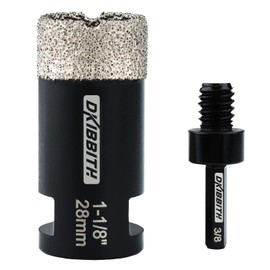 1-1/8" Diamond Hole Saw, Diamond Drill Bits 1-1/8 in Dia for Granite Tiles Quartzite Marble Concrete Porcelain Ceramic Stones, with 5/8-11 Thread for Angle Grinders and 3/8” Hex Shank for Drills