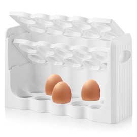 GEEZY 3 Layer White Egg Holder 30 Grid BPA Free Egg Storage Organiser with Handle Fridge Organiser Kitchen Organiser