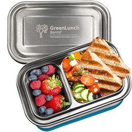 GreenLunch Bento Stainless Steel Bento Box, BPA-Free Lunch box with Snack Pods, Crack-Resistant Lunch box Containers for Adults & Kids with snap locks - For School and Office - Blue