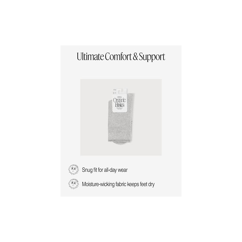 Organic Basics Unisex Core Crew Socks 2-pack, Grey, 7-9