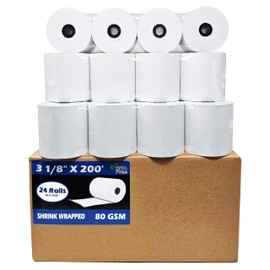 80 GSM Extra Thick Paper (24 Rolls) 3 1/8 x 230 Thermal Paper Receipt Rolls (Heavy Thermal Lenght 200-230ft) fits all Clover POS Cash Register Printers Thermal Paper from BuyRegisterRolls
