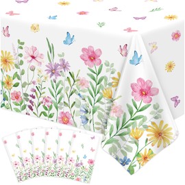 6 Pcs Spring Floral Tablecloth Blooming Flower Tablecloth Wildflower Table Cloth Butterfly Table Cover Easter Picnic Spring Party Decorations Tea Party Supplies Wild Flower Birthday Decor 86 x 51 Inch