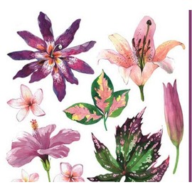 Set of 2 Individual Decoupage Paper Party Napkins TROPICAL FLOWERS FLORAL Watercolor Decor Luncheon Napkin for a Birthday holiday, Wedding, Cocktail Party