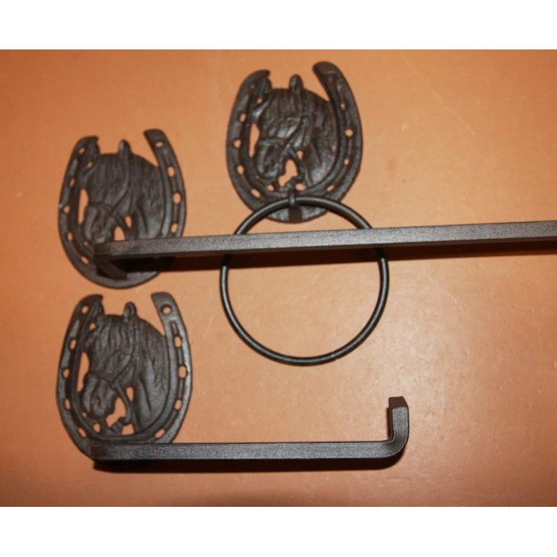 Unbranded (3) Cast Iron Farm Ranch Horse Towel Rack Paper