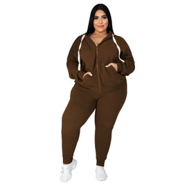 YeGine Womens Plus Size Two Piece Outfits Sweatsuits Casual Long Sleeve Set With Pockets Brown 3XL