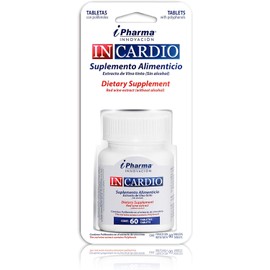 Resveratrol y polifenoles alta concentración INCARDIO, Contiene 60 Tabletas, auxiliar para disminuir triglicéridos y colesterol