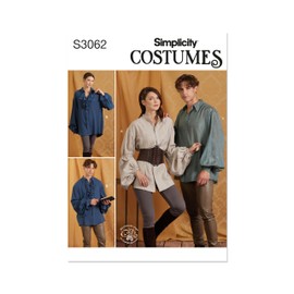 SIMPLICITY Sewing Pattern SS3062A Unisex Costume Shirts by Scissor IMP Workshop A (XS-S-M-L-XL-XXL)