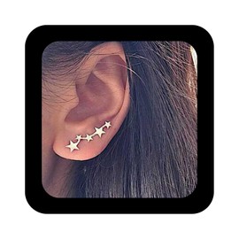 Iaceble Boho Tiny Star Ear Climber Earrings silver Star Ear Crawler Earrings Minimalist Star Stud Earrings Lucky Star Ear Cuff Earring Jewelry for Women