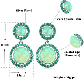 CiNily Womens Jewelry Gifts Rhodium Plated Green Fire Opal Emerald Women Jewelry Gemstone Stud Earrings 1 1/8", Stone, Created Opal