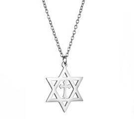 VASSAGO Star of David Pendant Necklace Solomon Six-pointed Star Talisman Stainless Steel Hexagram Jewish Israel Jewellery for Men, stainless steel, No Gemstone