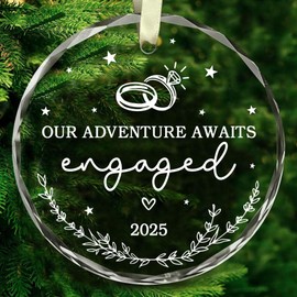 BSQUIELE Engaged Ornament Gifts - Our Adventure Awaits Engaged 2025 - Gifts for Newly Engaged Couple - Wedding Ornament Gifts for Bride, Groom, Mr, Mrs, Him, Her - Engagement Glass Ornament