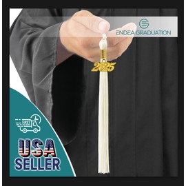 Endea - Borla de graduación de un solo color con fecha dorada (blanco, 2025)