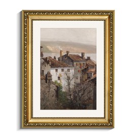 VIYYIEA Gold Framed Canvas Wall Art, European Towns Landscapes Art, Living Room Hallway Bedroom Library Rustic Retro Neutral Decor, Vintage Antique Country Town Picture Paintings,11x14 Inch