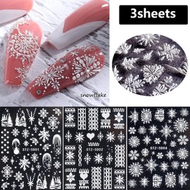 5D Embossed Snowflake Nail Art Stickers Christmas Nail Decals Realistic Flower Line Snowflake Christmas Design Self-Adhesive Nail Decoration Supplies for Women DIY Acrylic Christmas Party Decoration