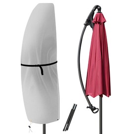 RICHIE Patio Umbrella Parasol Cover for 12ft to 14ft Offset Umbrella, 600D Waterproof Outdoor Offset Umbrella Cover with Zipper and Rod, Fits Cantilever Offset Umbrella, Light Grey