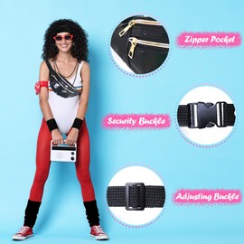 9 Pieces 80s 90s Accessories, 80s Clothing Women's Sporty Accessories with Bum Bag, Hair Band, Wristbands, Leg Warmers, Earrings, Necklace, 90s Outfit Women's Set for Carnival