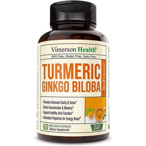 Turmeric Curcumin with Ginkgo Biloba and BioPerine - Herbal Supplement That Supports Brain Function, Mental Alertness, Boosts Focus, Concentration & Memory. Healthy Joint Support for Men and Women