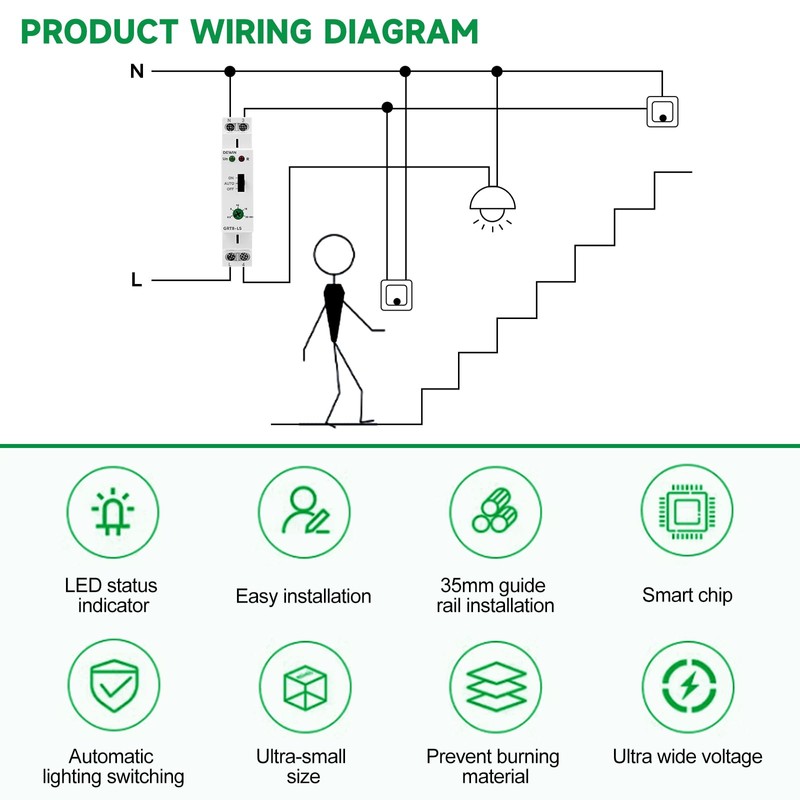 DEWIN Time Relay 230 V, GRT8-LS DIN Rails Stair Light