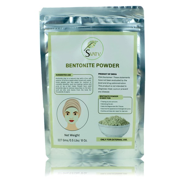 SVATV Bentonite Clay Powder II Bentonite Powder II Natural Face Packs and Face Mask Formula, Nourishes Exfoliation, Soft and Radiant Skin and Detoxifies Face Mask, Skin Care - 227 g