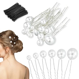 Wedding Pearl Hair Pins Set, U Shaped Flower Pins Hair Clips for Brides, Bridesmaids, Girls Hair Style Prom Party, Jewelry Boho Vintage Hair Piece (18pcs silver)