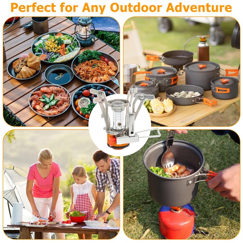 ASSRECT Camping Gas Stove, Portable Windproof Backpacking Stove with Piezo