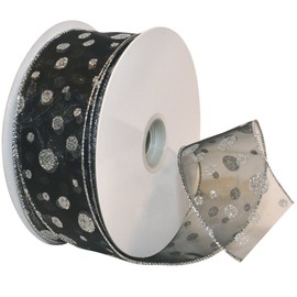 Morex Ribbon Glitter Dots Wired Sheer Glitter Ribbon, 2-1/2-Inch by 50-Yard Spool, Black/Silver