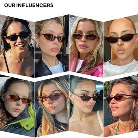 Dwenarry Retro Oval Sunglasses for Women 90s Sunnies Chic Cat Eye Lightweight Narrow Party Shades Trendy UV protection Sun Glasses 4 Pack, Black Frame - Black Lens