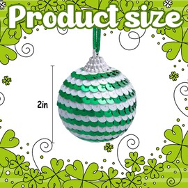moonoom 12 Pcs St Patricks Day Sequin Hanging Balls - 2Inch Glitter Irish Clover Shamrock Ball Ornament - White Green Clover Hanging Ball for St. Partrick Day Home Party Festival Decor