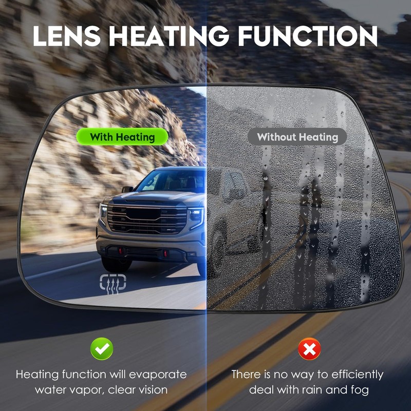 Driver Left Side Mirror Glass with Heated Fit for Jeep