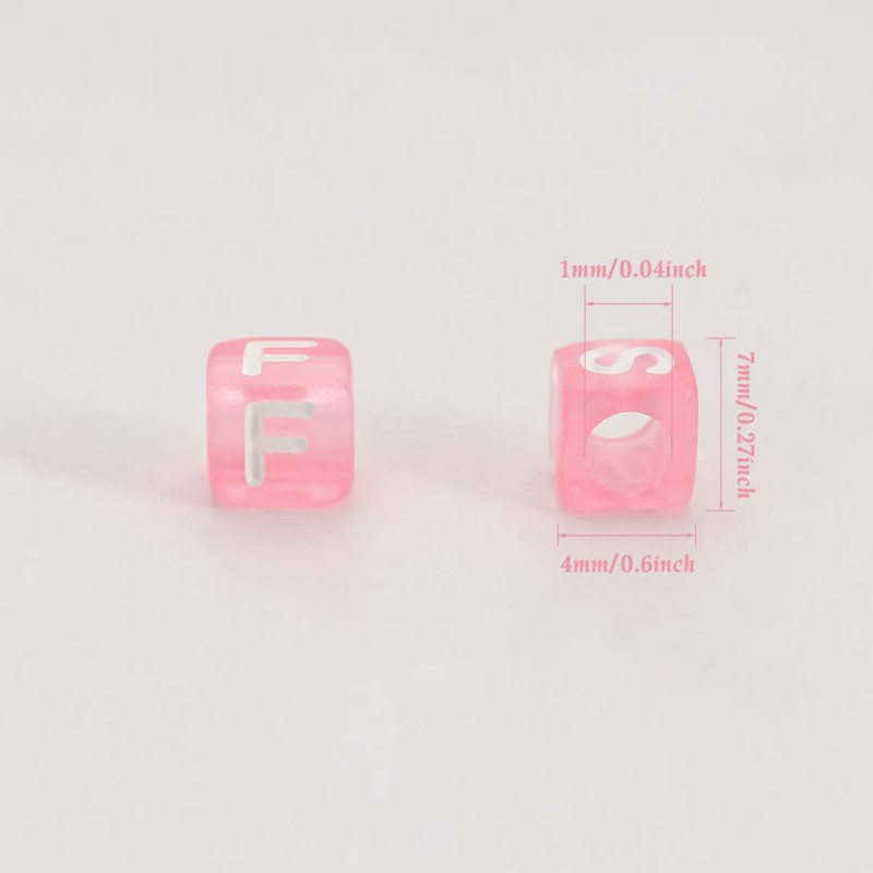 1200pcs 6×6mm Alphabet Beads Transparent Pink Cube Acrylic White Letter
