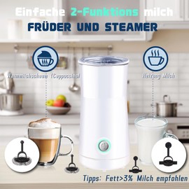 Huogary Milk Frother Simple Milk Frother and Steamer 2-in-1 Milk Steamer with Hot Milk Foam and Hot Milk for Latte, Macchiato, Cappuccino (White)