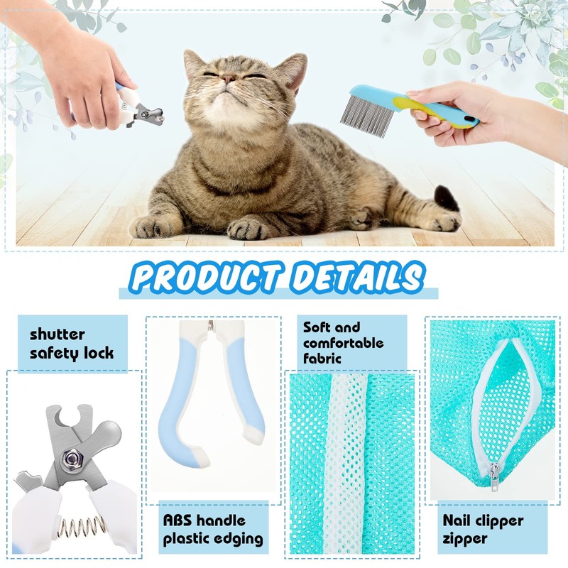 8 Pcs Cat Muzzle Set with Adjustable Cat Bathing Bag