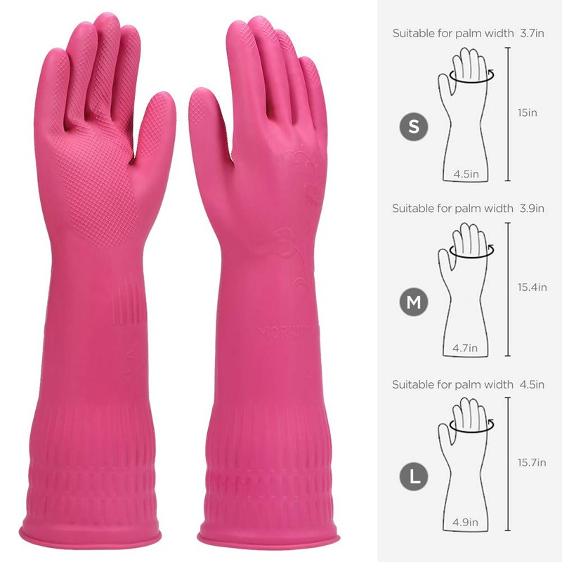 YSLON Rubber Dishwashing Glove Kitchen Cleaning Gloves 3-Pairs,Waterproof Reuseable.(Pink,Small)