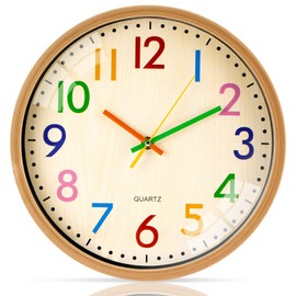 Wall Clock Battery Operated, 12 Inch Analog Colorful Kids Wall Clock Silent Non Ticking, Easy to Read 3D Numerals Classroom Clock for Nursery Classroom Office Living Room Bedroom Playroom Decor