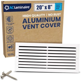 Fits 20" x 8" Duct Hole [21.6" x 9.6" Face] - Aluminum Return Grille, Rustproof, Fixed Blades, Ceiling/Wall Compatible, No Adjustable Features