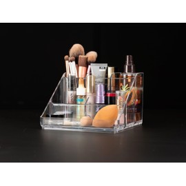 Addis Multi Compartment Clear Acrylic Cosmetic Vanity Office Desktop Stationery Easy Display Organiser For Make Up and Jewellery; Home Office Stationary Desk Storage, Clear Acrylic